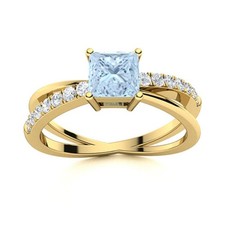 925 Sterling Silver Natural Aquamarine Prong Solitaire with Accents Ring