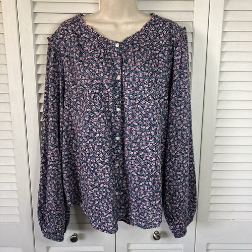 Gap Baumwollmischung dunkelblau rosa grün Ditsy Blumendruck Cottagecore Bluse XL - Bild 1 von 8