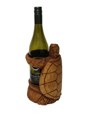 SEA TURTLE WINE BOTTLE HOLDER HAND CARVED WOO...