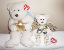 TY Beanie Buddy Angel Bear with Gold Star + Halo II Angel Beanie Bear Year 2000
