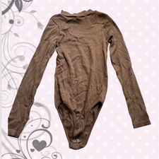 Women  s Brown Ribbed Long Sleeve Bodysuit, Snap Closure, Stretch, Size S
