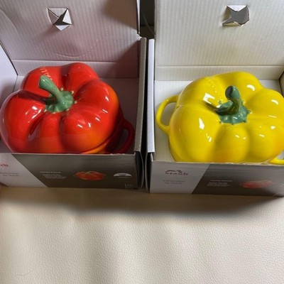 [NEW] Staub Paprika Cocotte 12cm Orange Red Yellow Set of 2 Ceramic Pottery Box