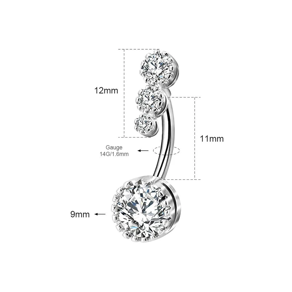 Piercing ombligo ceja anillo ombligo 4 circones acero inoxidable 316L 14G 11 mm Foto 2 de 4
