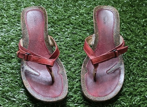 Teva Thong Wedge Cork Sandals Ventura Comfort Red Distressed Leather Size 7 - Picture 2 of 6