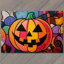 Art Print Halloween Jack O Lantern Rainbow Split Face Colorful Candy Chaos