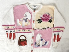 Vintage Eagles Eye Easter Sweater Womens M Chunky Hand Knit Bunny Spring 1995