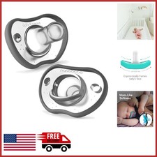 Silicone Baby Pacifiers 0-3 Grey for Breastfeeding 2 Count
