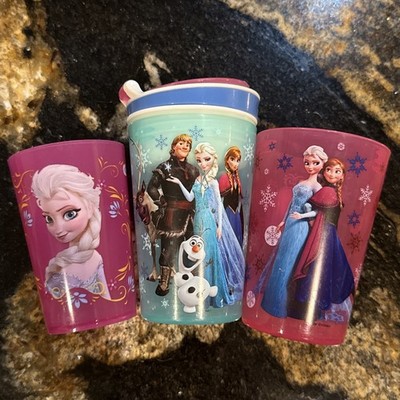 Disney Lot Of 3 FROZEN Elsa Anna Olaf Sven Kristoff ZAK! Cup SNACKEEZ Snack Lid
