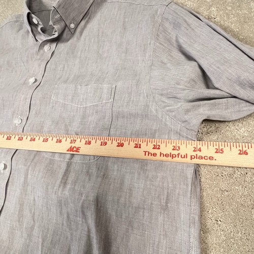Camicia elegante uomo Cremieux grigia con bottoni 1 tasca misto lino 16,5 35 - Foto 7 di 10