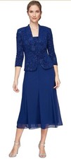 Alex Evenings Women’s Jacket Dress, Formal, Electric Blue Tea Length Size 18 NWT