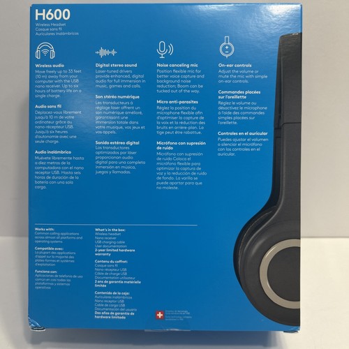 Słuchawki bezprzewodowego zestawu słuchawkowego Logitech H600 fabrycznie nowe! Zapieczętowane nigdy nie otwierane - Zdjęcie 3 z 6