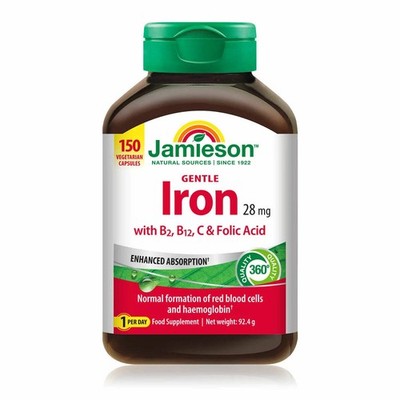 Jamieson Eisen 28mg mit Folsäure & C, B Vitaminen - 150 Kapseln