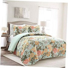Sydney Reversible Cotton Quilt Set, 3 Piece Set - Cotton King Blue  Green