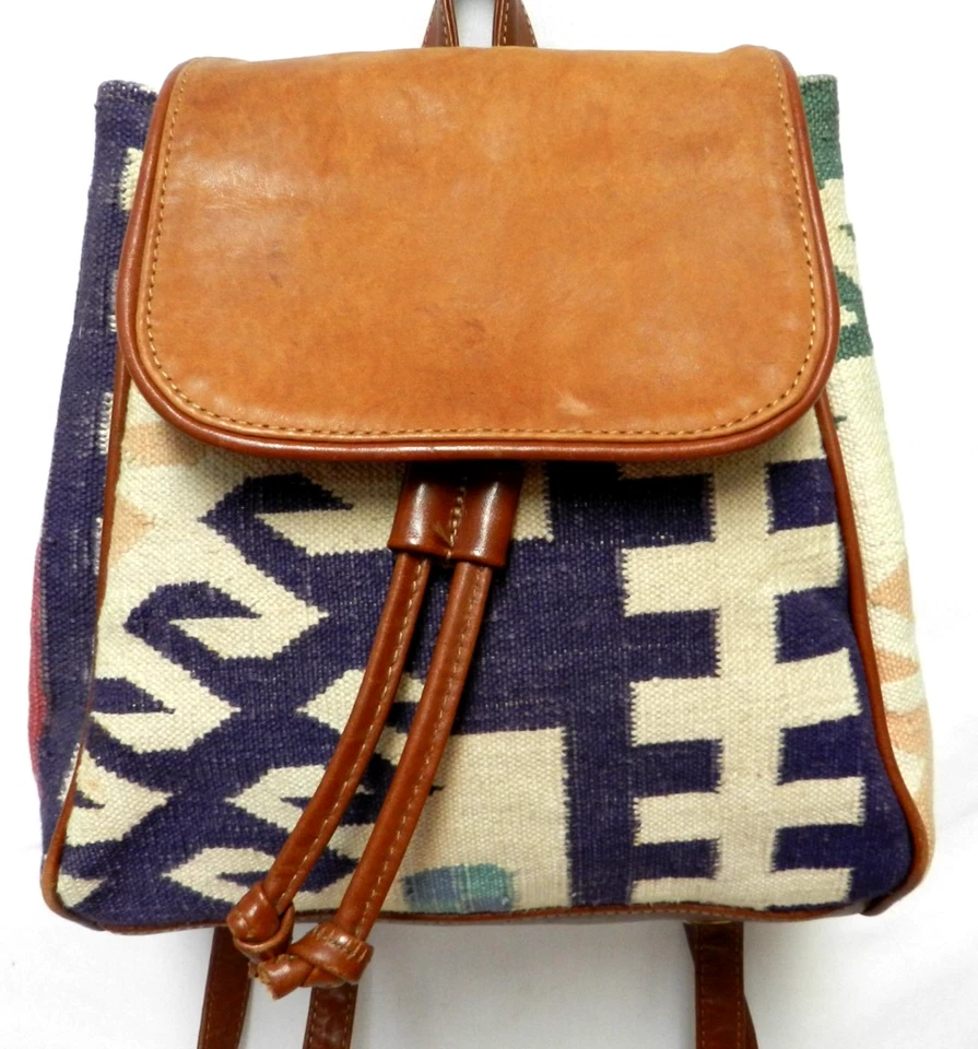 Mochila Mochila Monedero Ajustable Artesanal Vintage Cuero con Tapiz Southwest Manta Foto 3 de 4