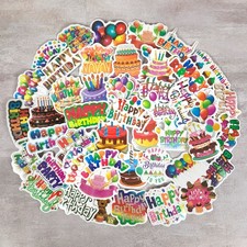 Colorful Happy Birthday Stickers Cakes Balloons Gifts Party Set of 10