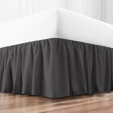 3 Sided 700 TC Cotton Solid Gray Open Corner Ruffled Bed Skirt