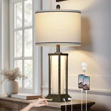 27In Tall Farmhouse Table Lamp with USB C+A & Outlet,Bronze Industrial End Table