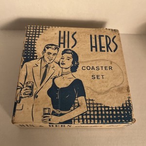 Vintage MCM Intimate Coasters for Highball Glasses His & Hers Funny Gag Gift
