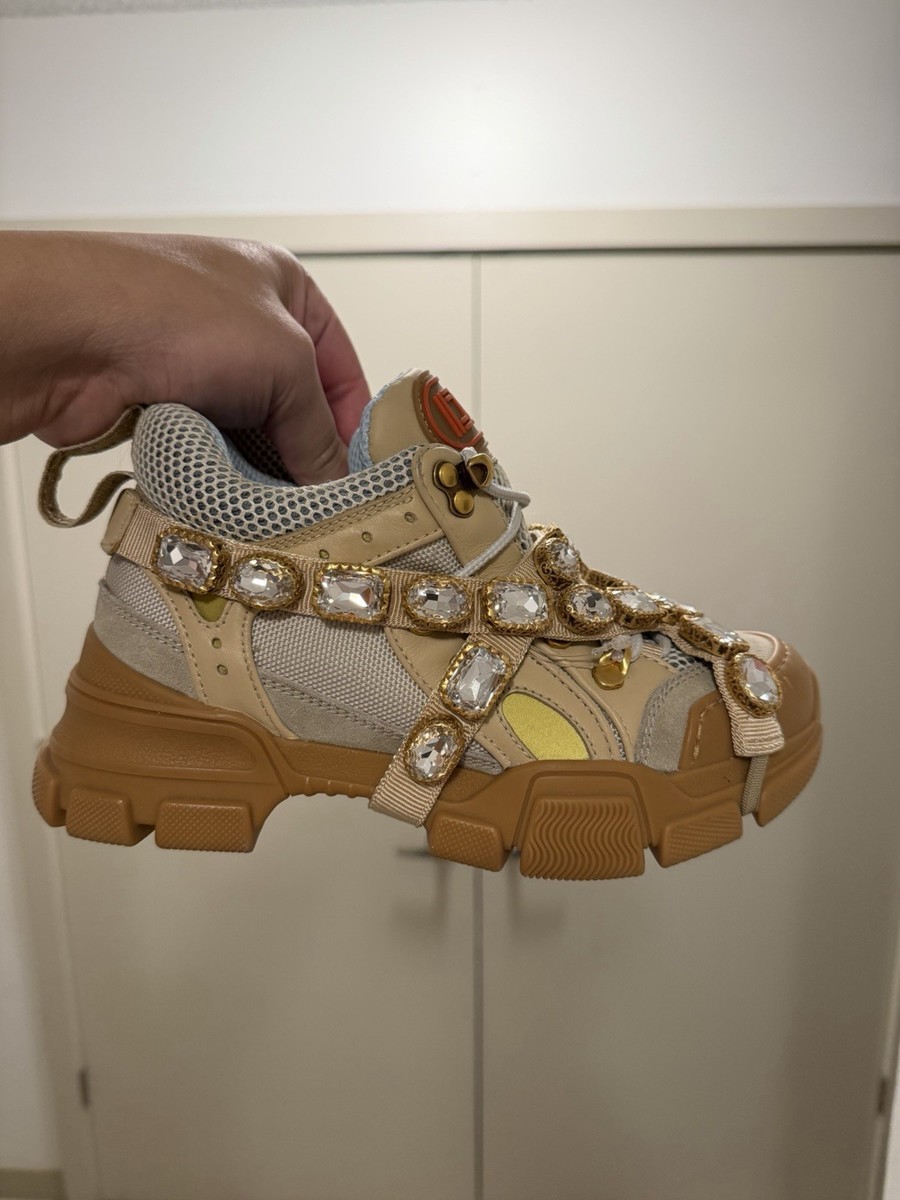 Womens Gucci Flashtrek Leather + Mesh Crystals Jewel 5 EU35
