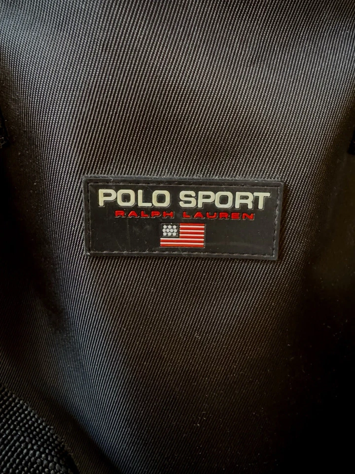 复古 Polo Sport Ralph Lauren 美国国旗黑色尼龙托特包钱包 1990 年代 Y2K — 第 2/4 张图片