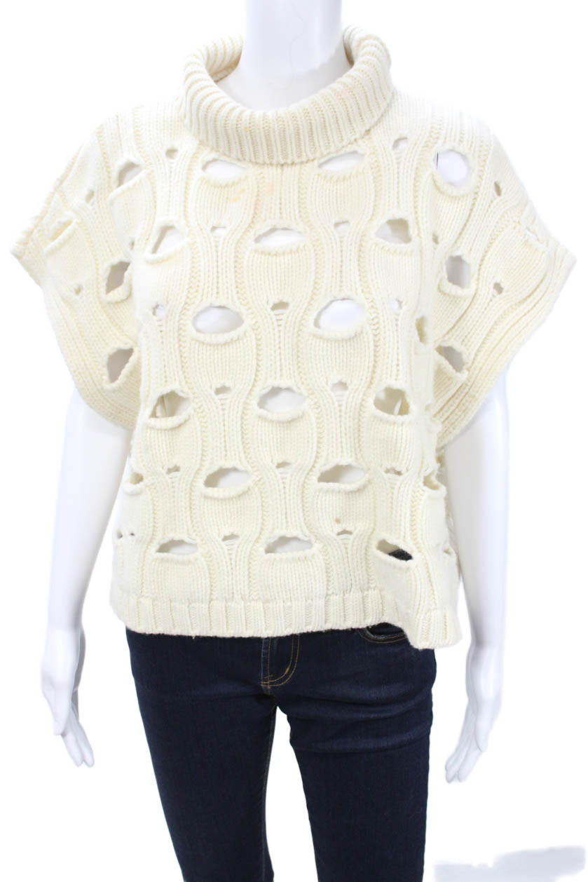 Tela Womens Beige Wool Blend Pullover Turtleneck Short Sleeve Designer Size MFree Shipping in US $100+ Orders | $6.95 Orders Below