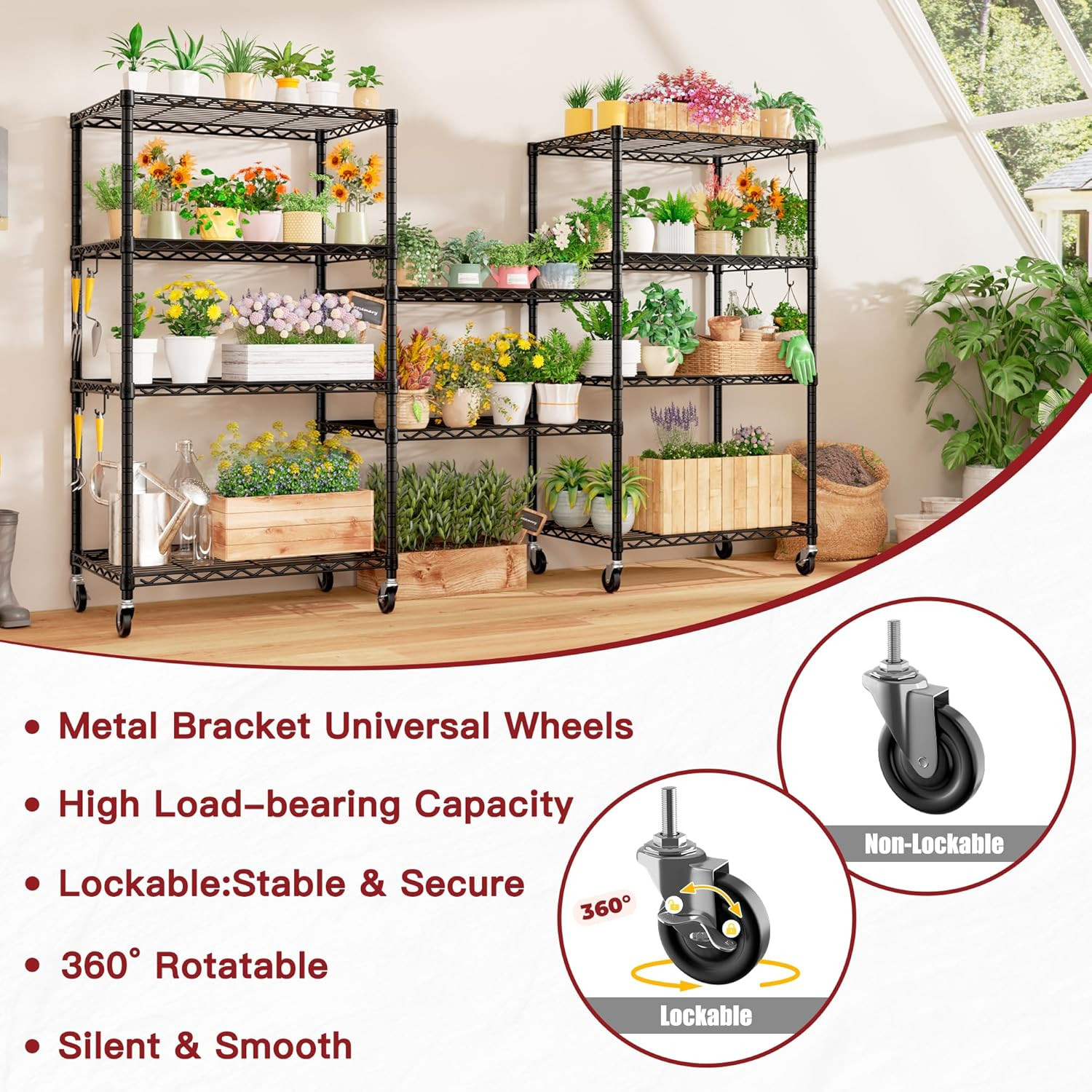 Wire Shelving Unit with Wheels, 5 Tier Adjustable NSF Certified Heavy Duty Metal