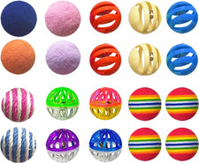20 Pack Indoor Cat Toy Balls Set with Bells Pompoms Rainbow Sisal