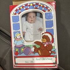 VINTAGE BABY  S FIRST MY FIRST CHRISTMAS PERSONALIZED PHOTO FRAME TEDDY BEAR