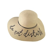 Beach Sun Hat One Size Beige Do Not Disturb Straw Paper Rim Floppy 