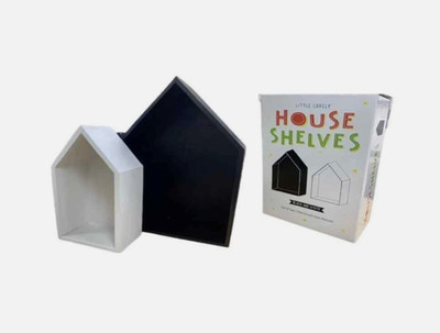 2 Holz Haus Wandregale schwarz weiß schwebend Wohnform Vitrinen