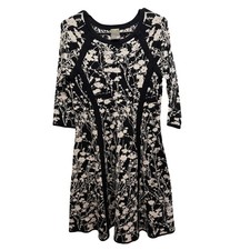 Taylor Floral Sweater Dress A-line Size Medium Black White
