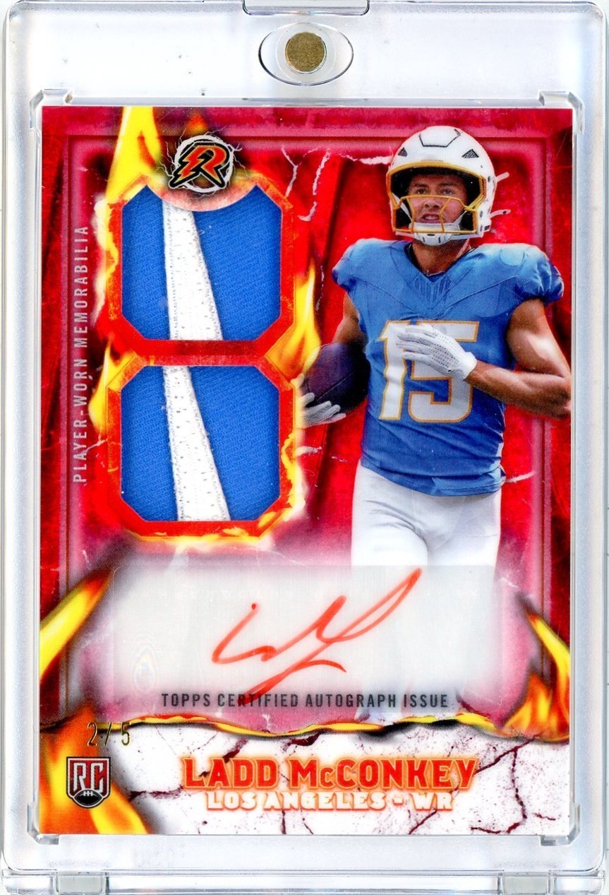 2024 Topps Resurgence Ladd McConkey Dual Nike Ignite Rookie Patch Auto /5 Red RC