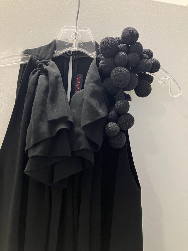 Vestido Martin Grant Paris Jersey Negro Sin Mangas con Crochet Uva Racimo Talla L Foto 3 de 4