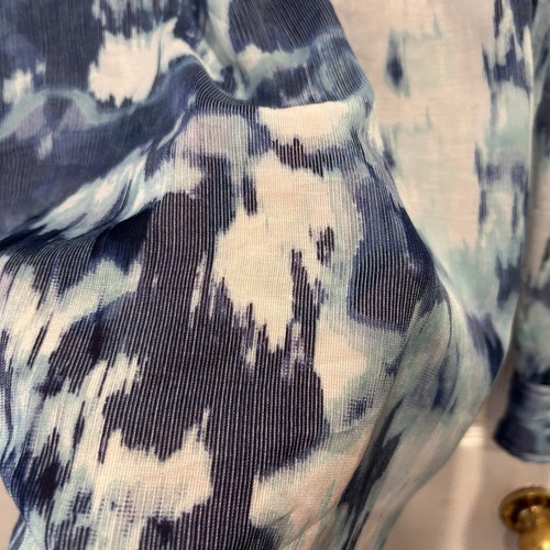 Calvin Klein Women Blue Abstract Art Button Down Blouse Top Roll Tab Size Large - Afbeelding 7 van 8