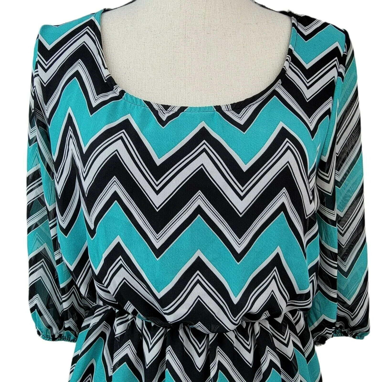 VETEMENTS Abito donna Espresso Chevron a righe taglia M verde acqua nero blusa manica 3 4