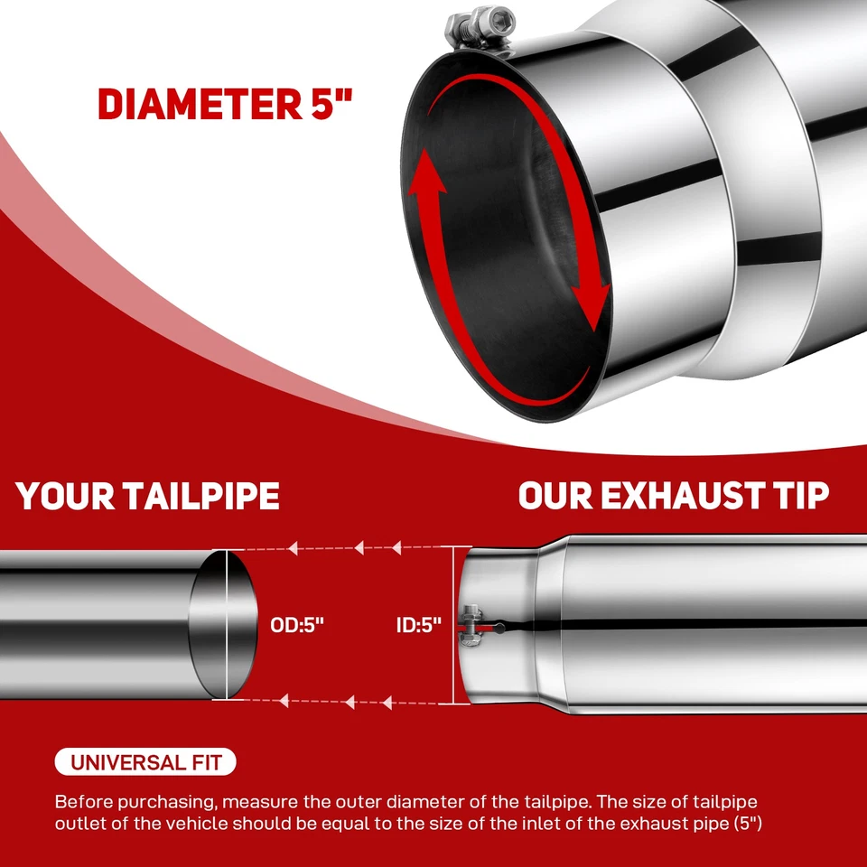 5" Inlet 6" Outlet 15" Long Stainless Exhaust Steel Tip For Ford F-350 F-250 150 - Image 3 of 4