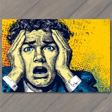 Art Print Pop Art Shocked Man Retro Comic Style Bright Yellow Blue Expression Dr