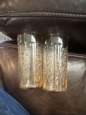 Federal Sharon PINK PAIR OF 2  Flat 4'' Thin Tumbler Depression Cabbage Rose