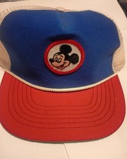 Vintage 1980's Walt Disney Mickey Mouse Red,White,Blue Mesh Trucker Hat Cap