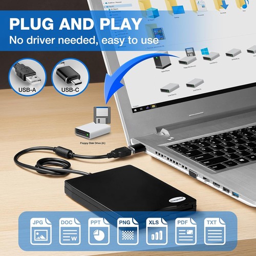 Floppy Disk Reader, 3.5 inch 1.44mb External USB Type A/C Inch, Black - 第 4/8 張圖片