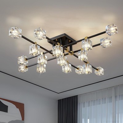 Crystal Sputnik Ceiling Light Fixture，Modern Luxury Black and Gold Chandeliers