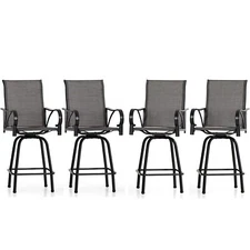 Patio Bar Stools Set of 4 Swivel Barstool High Back Outdoor Armrest Chair Gray
