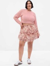 New women's XL Gap x LoveShackFancy pink floral flippy mini skirt