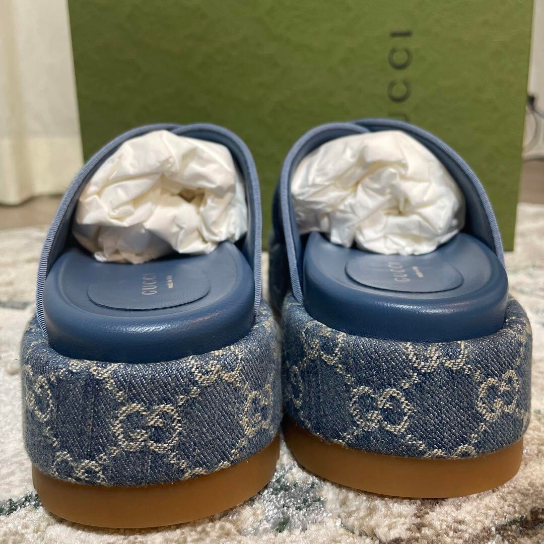 GUCCI Denim GG Logo Flat Sandals Mules Pumps Shoes Women Size EU