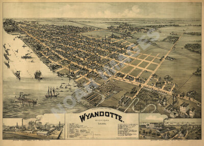 Panoramic Map of Wyandotte Michigan 16x20