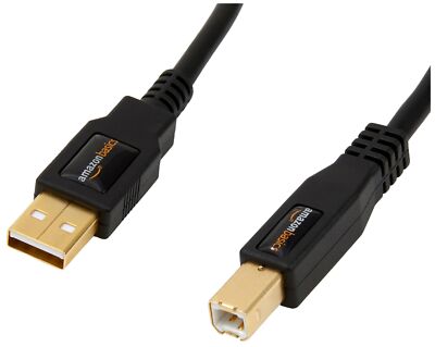 2PK Amazon Basics USB-A to USB-B 2.0 Cable Gold-Plated Connectors16 Foot, Black