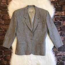 Liz Claiborne Petites 80s Gray Wool Blazer Single Button Shoulder Pads Size 4P