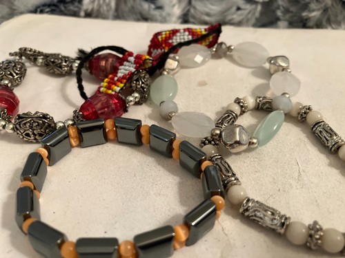 vintage estate lot of four bracelets . beaded, hematite