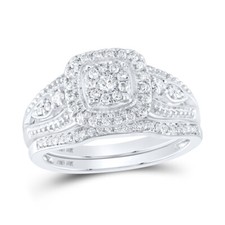 10kt White Gold Womens Round Diamond Bridal Wedding Engagement Ring Band Se