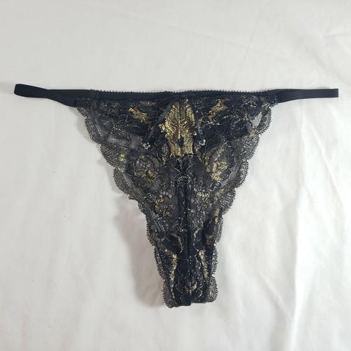 Victoria's Secret Seduction Gold Foil Black 36C Bombshell Bra Corset V-String